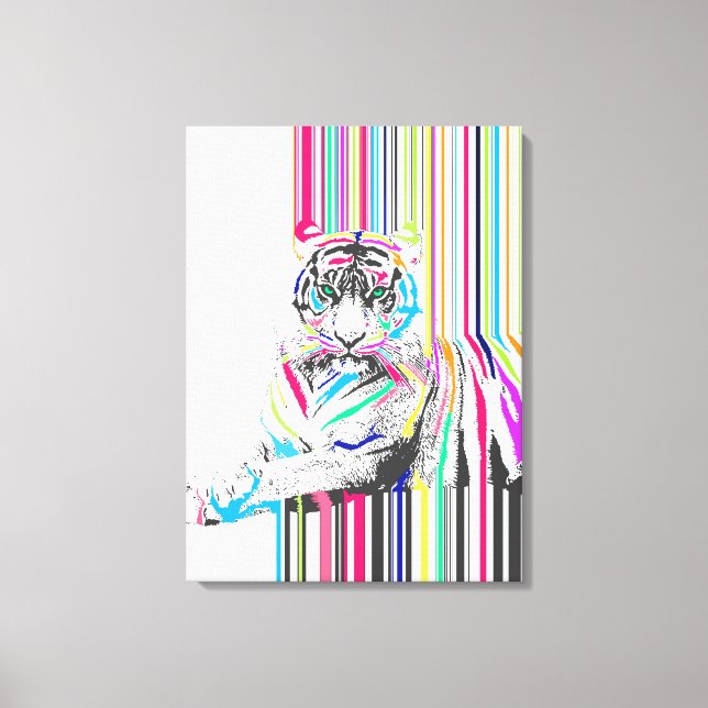 trendy colourful vibrant neon stripes tiger pain canvas print (Front)