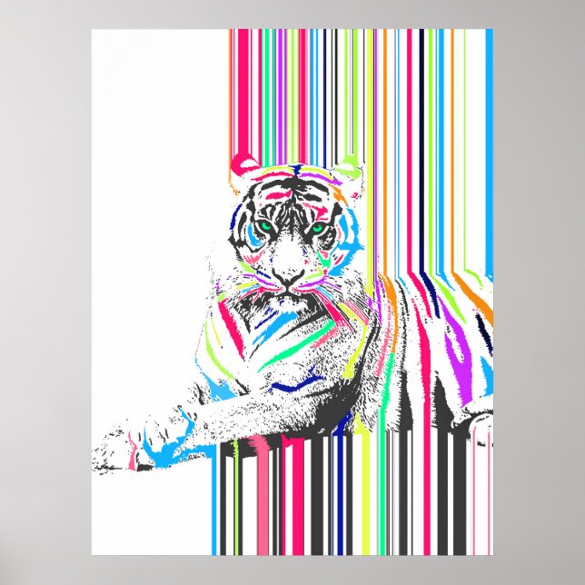 trendy colourful vibrant neon stripes tiger pain poster (Front)