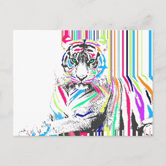 trendy colourful vibrant neon stripes tiger paint postcard (Front)