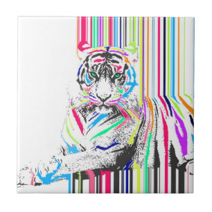 trendy colourful vibrant neon stripes tiger paint tile