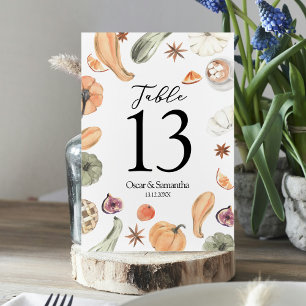 Trendy Colourful Watercolor Pumpkin   Autumn Vibes Table Number
