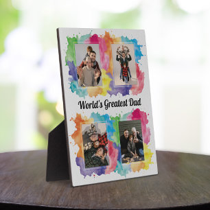 Trendy Colourful Watercolor Splash Photo Collage Plaque