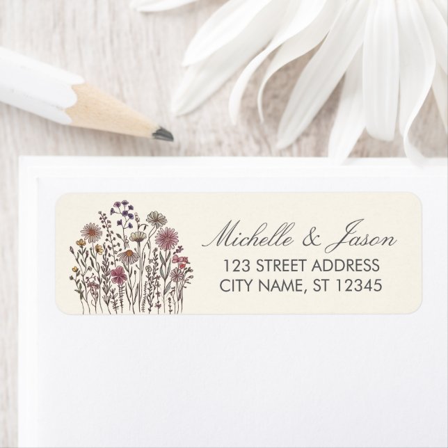 Trendy Colourful Wildflower Wedding Return Address (Insitu)