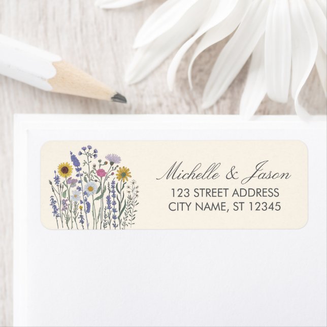 Trendy Colourful Wildflower Wedding Return Address (Insitu)