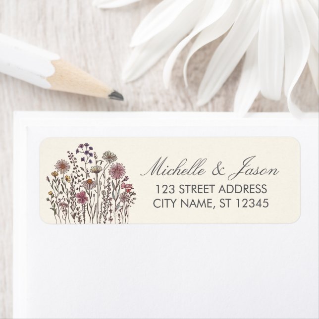 Trendy Colourful Wildflower Wedding Return Address (Insitu)