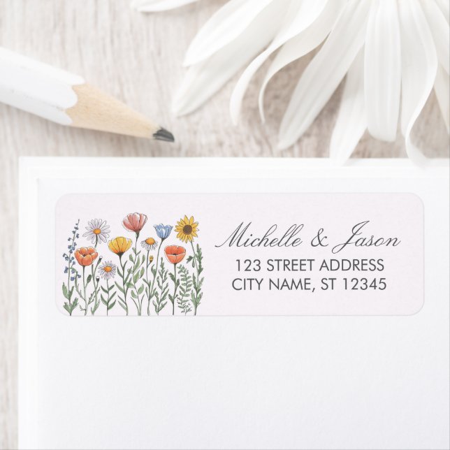 Trendy Colourful Wildflower Wedding Return Address (Insitu)