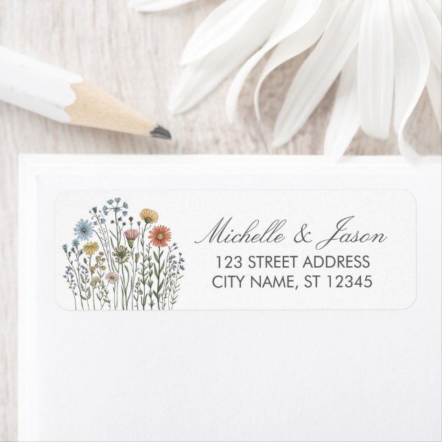 Trendy Colourful Wildflower Wedding Return Address (Insitu)