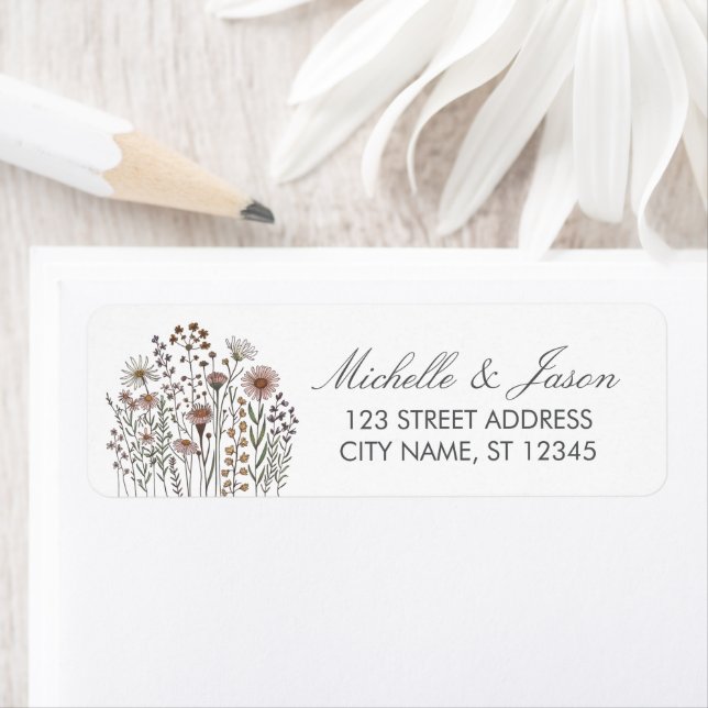 Trendy Colourful Wildflower Wedding Return Address (Insitu)