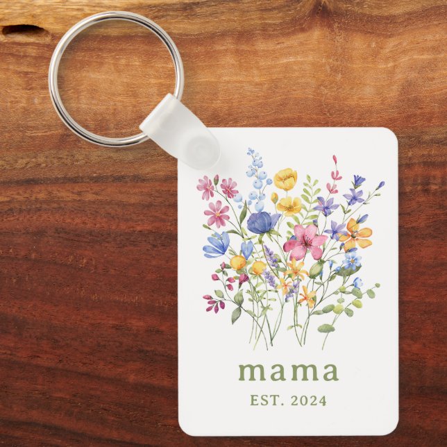 Trendy Colourful Wildflowers | Mama with Photo Key Ring (Front)