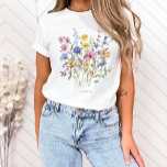 Trendy Colourful Wildflowers with Monogram T-Shirt<br><div class="desc">This stylish T-shirt features a bouquet of pretty boho wildflowers,  in shades of blue,  purple,  pink,  and yellow with lovely green leaves. Add your name or monogram.</div>