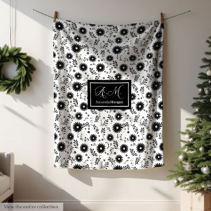 Trendy Colours Custom Blanket Black White Botanica