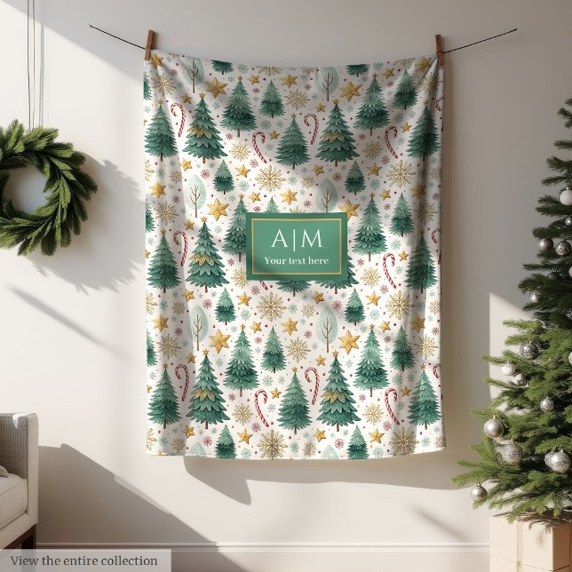 Trendy colours watercolor Christmas trees gift Fleece Blanket (Trendy colors watercolor Christmas trees gift Fleece Blanket)