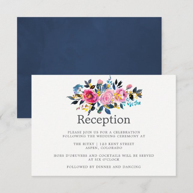 Trendy Colours Watercolor Floral Wedding Reception Invitation (Front/Back)