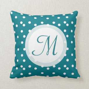 Trendy Confetti Dots Monogrammed Bluish Green Cushion
