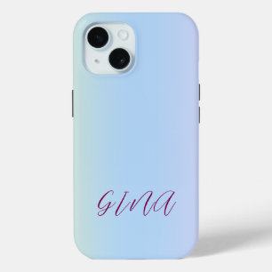 Trendy Contemporary Name Light Blue iPhone 15 Case