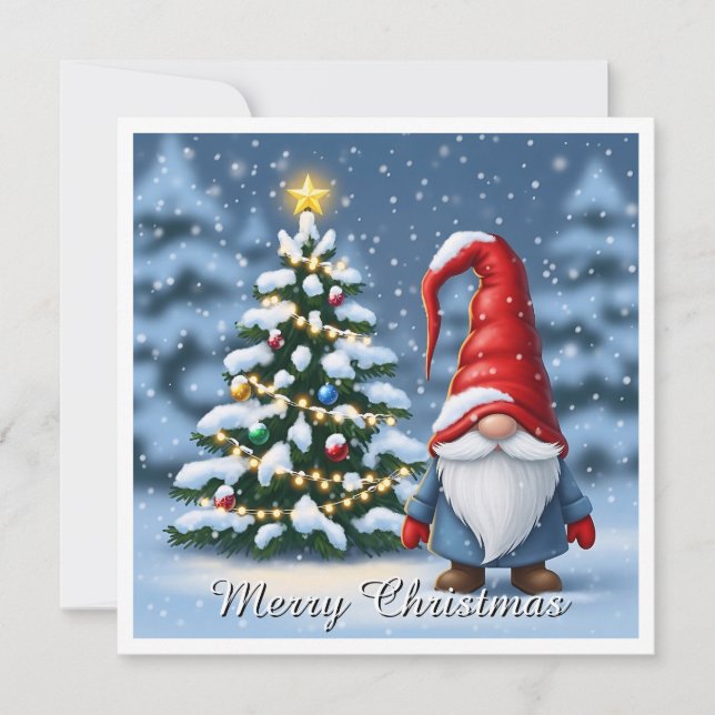 Trendy Contemporary Non Photo Christmas Gnome Holiday Card (Front)