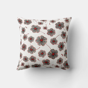 Trendy Contemporary Stylish Girly Floral Red Grey Cushion