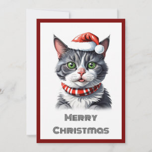 Trendy Contemporary Whimsical Cat Merry Christmas  Holiday Card