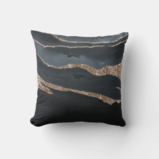 Trendy Cool Black Gold Marble Stone Cushion (Front)