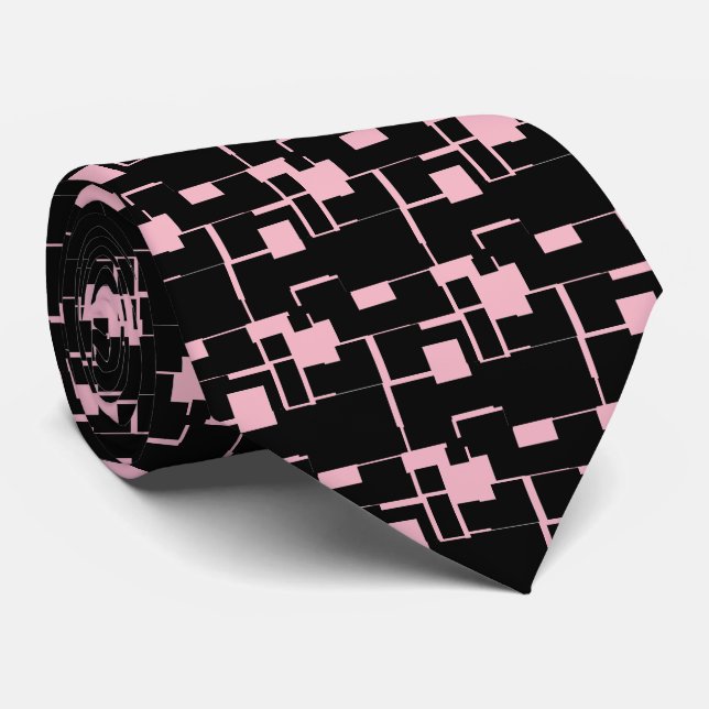 Trendy Cool Black/Pink Pattern Tie (Rolled)
