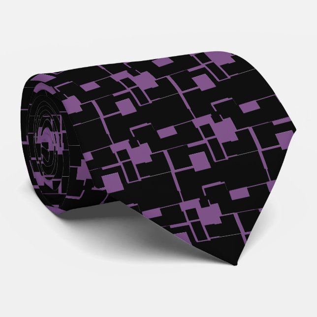 Trendy Cool Black/Purple Pattern Tie (Rolled)