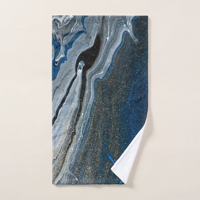 Trendy Cool Blue Marble Pattern  Bath Towel Set (Hand Towel)