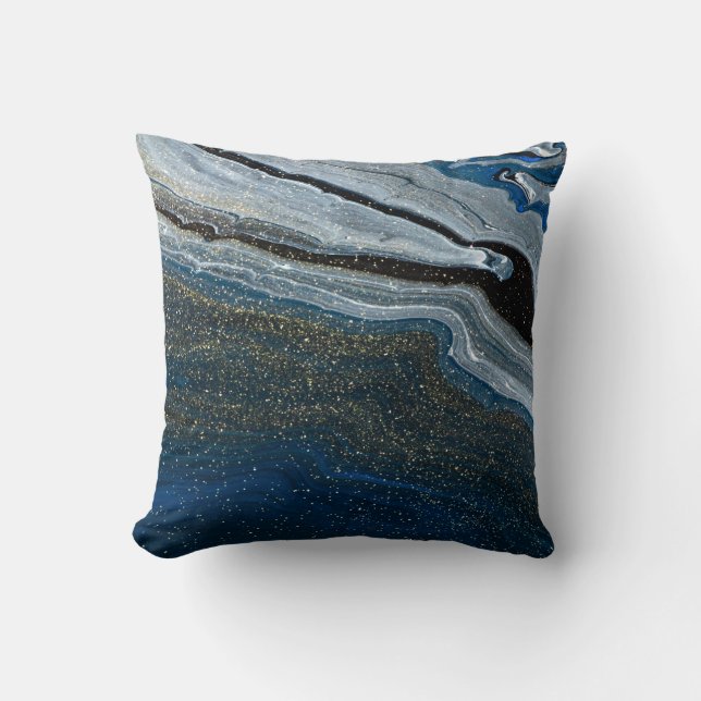 Trendy Cool Blue Marble Stone  Cushion (Front)