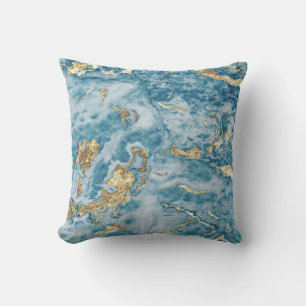 Trendy Cool Blue Marble Stone Texture Cushion