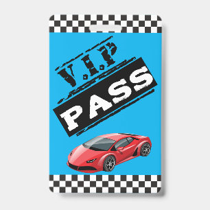 Trendy Cool Blue Race Car Birthday VIP Passes ID Badge
