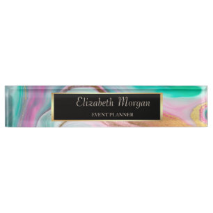 Trendy Cool Colourful Gold Marble  Nameplate