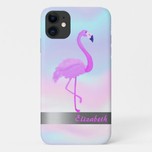 Trendy Cool Flamingo Holographic - Personalised iPhone 11 Case