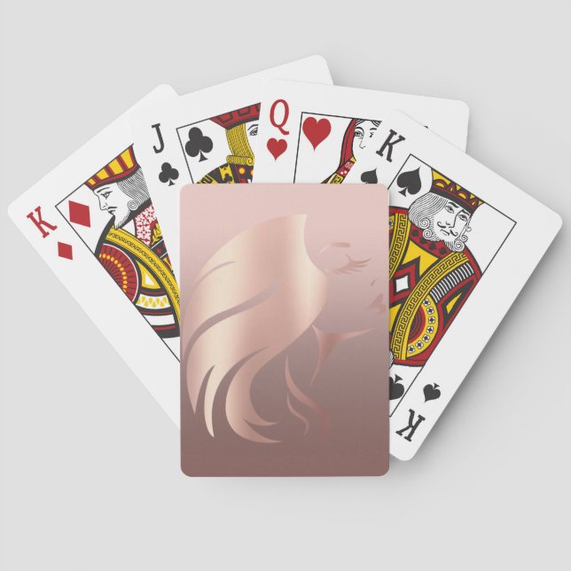 Trendy Cool Girl Face Silhouette Playing Cards (Back)