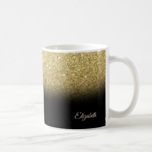 Trendy Cool Gold  Glitter, Black - Personalised Coffee Mug