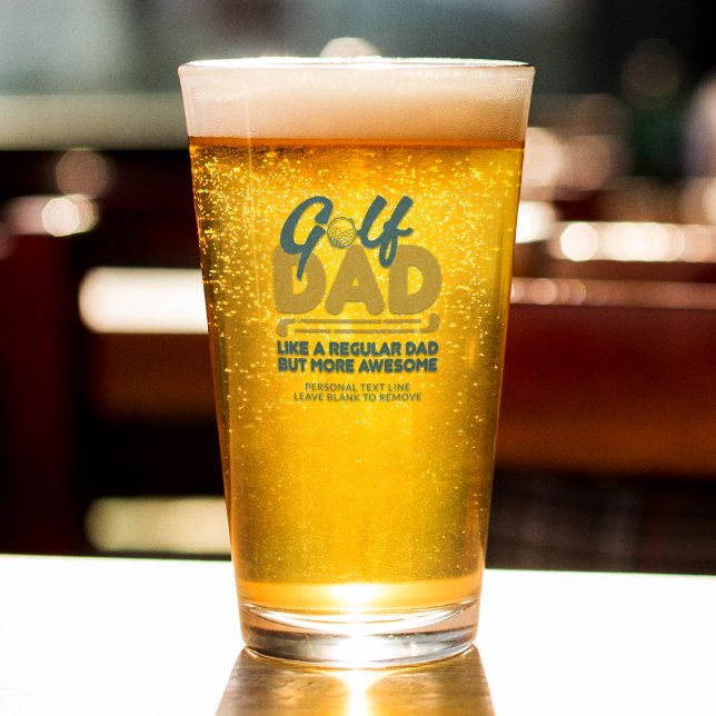 Trendy Cool "GOLF DAD" Blue Typography Pint Glass (Creator Uploaded)