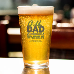 Trendy Cool "GOLF DAD" Green Typography Pint Glass