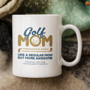 Trendy Cool "GOLF MOM" Blue Typography Pint Coffee Mug