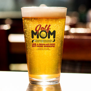 Trendy Cool "GOLF MOM" Red Typography Pint Glass