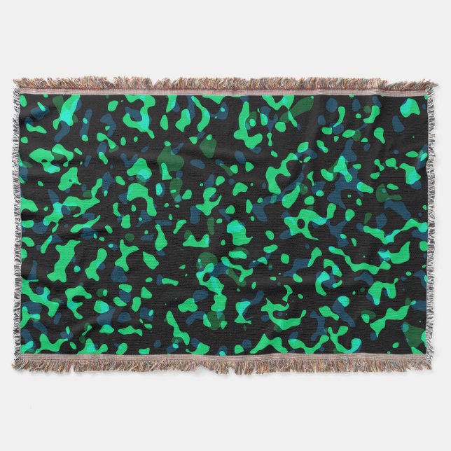 Trendy Cool Green Black Camouflage Throw Blanket (Front)