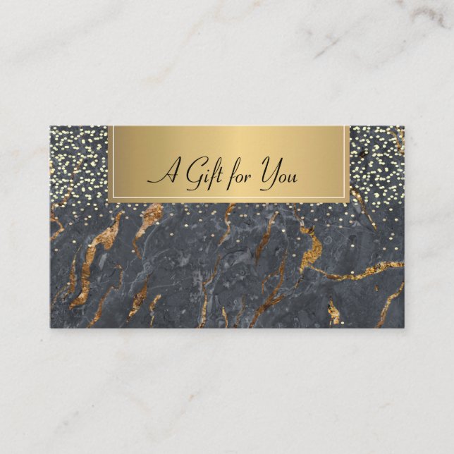 Trendy Cool Grey Gold Marble Confetti  Discount Card (Front)