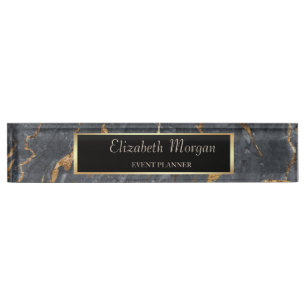 Trendy Cool Grey Gold Marble Stone Nameplate