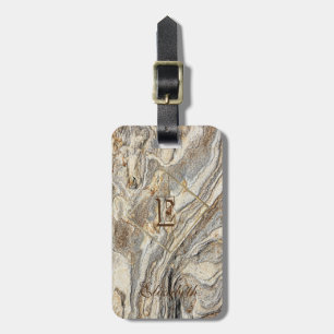 Trendy Cool Marble Texture, Monogram-Personalised Luggage Tag