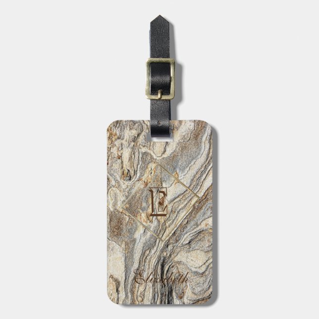 Trendy Cool  Marble Texture, Monogram-Personalised Luggage Tag (Front Vertical)