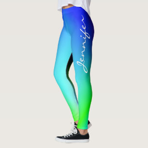 Trendy Cool Personalised Blue To Green Gradient Leggings