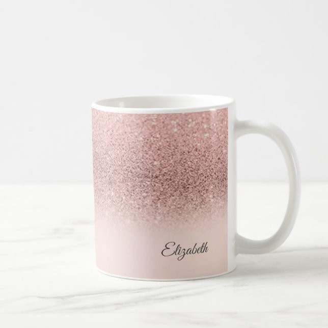 Trendy Cool Rose Gold  Glitter  - Personalised Coffee Mug (Right)