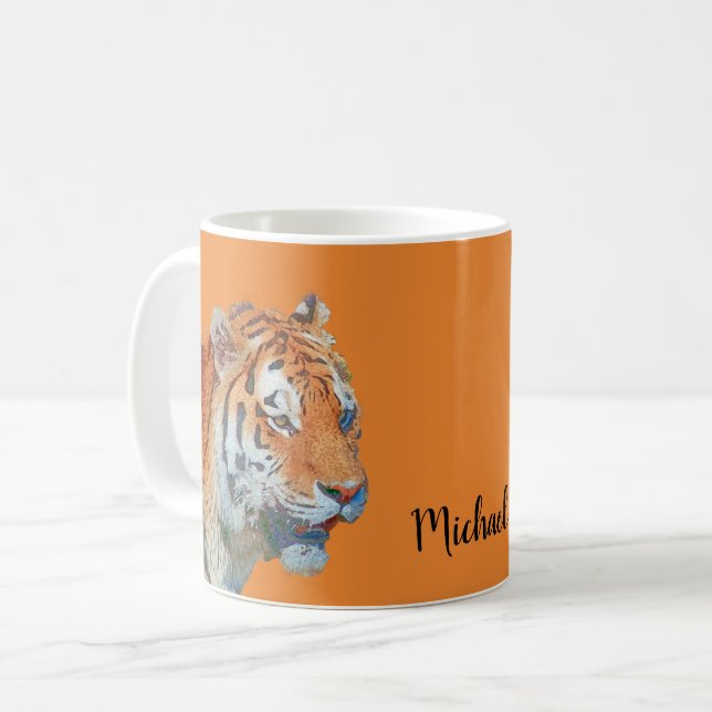 Trendy cool Siberian Tiger animal personalised Coffee Mug (Front Left)