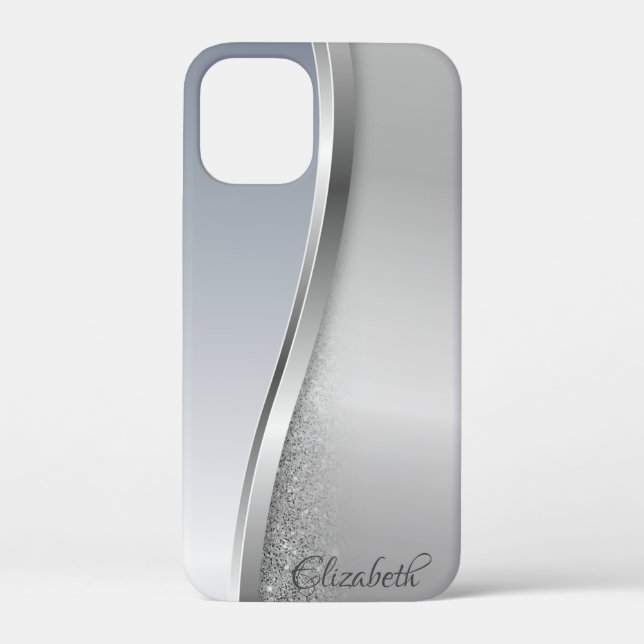 Trendy Cool Silver Glitter - Personalised Case-Mate iPhone Case (Back)
