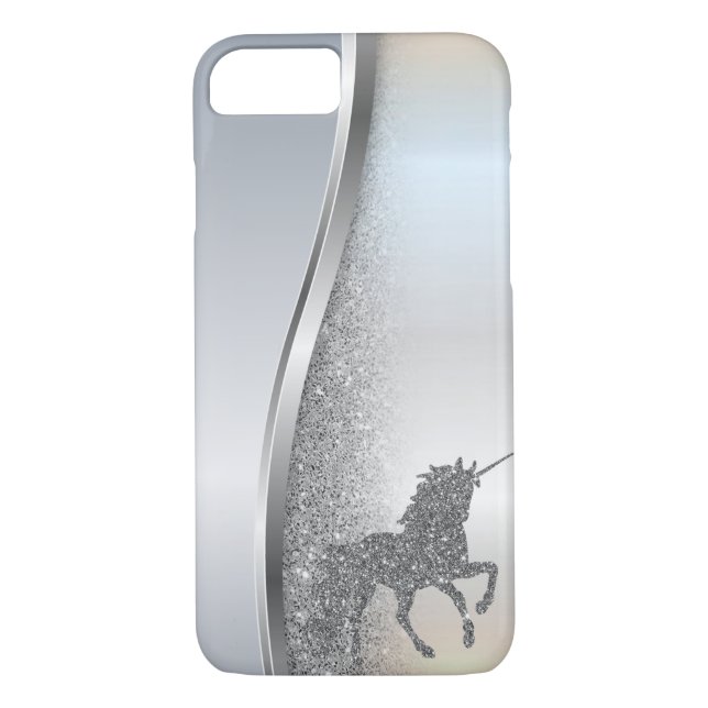 Trendy Cool Silver Glitter Unicorn - Personalised Case-Mate iPhone Case (Back)