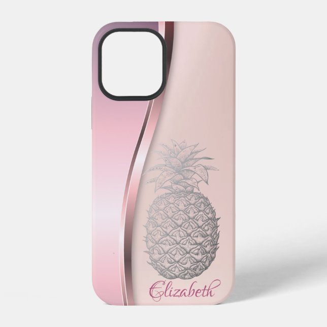 Trendy Cool Silver Pineapple - Personalised iPhone Case (Back)