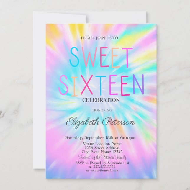Trendy Cool Tie Dye Colourful Sweet 16  Invitation (Front)