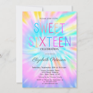 Trendy Cool Tie Dye Colourful Sweet 16  Invitation